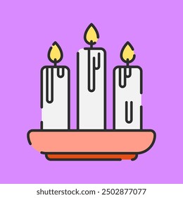 Candles Illustration Flat Design Isolated On Purple Background