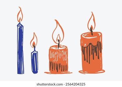 Candles illustration in hand drawing doodle style