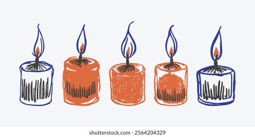 Candles illustration in hand drawing doodle style