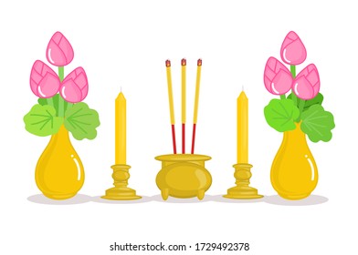 Candles Incense Stick and Lotus Flower Vector