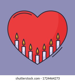 Candles inside the heart. The concept of grief, loss, death. Vector illustration hand-drawn in doodle style