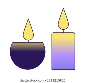 Candles light flat vector cartoon icon. Spa candlelight. Meditation candles. Editorial, magazine spot illustration. Colorful object isolated on white. Editable 2D simple drawing, graphic design