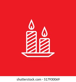 Candles line icon, outline vector sign, linear pictogram isolated on red. logo illustration