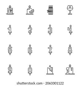 Candles line icons set, outline vector symbol collection, linear style pictogram pack. Signs, logo illustration. Set includes icons as five year birthday candle