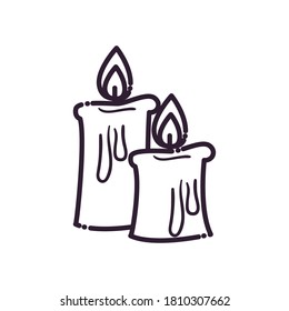 Candles line style icon design, Fire flame candlelight light spirituality burn and decoration theme Vector illustration