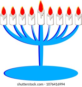 Candles are lit, flames, collections for birthday parties and holidays. Candle holder on white background Cartoon style illustrations, Jewish religious holidays, festival of light, dedication ceremony