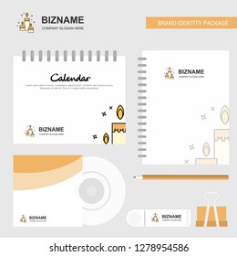 Candles  Logo, Calendar Template, CD Cover, Diary and USB Brand Stationary Package Design Vector Template