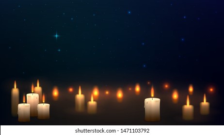 A lot of candles at night. Religious festival, memory, sorrow