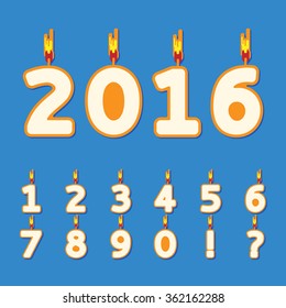 Candles numbers. Vector flat illustration.