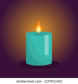 Candles on dark background. Aromatherapy and relaxation burning candle with aromatic plant and essential oils for spa. Elements for new year, christmas cards and romantic. Vector illustration