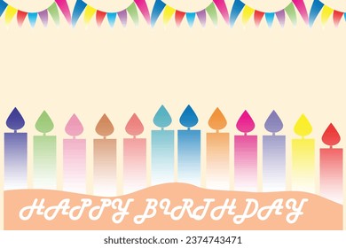 Candles on a layer of cake drawn with flame and the decorative strip on the top wishing HAPPY BIRTHDAY. Vector illustration - EPS - 10