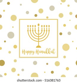 Candles on Seamless Golden Background. Happy Hanukkah Sign