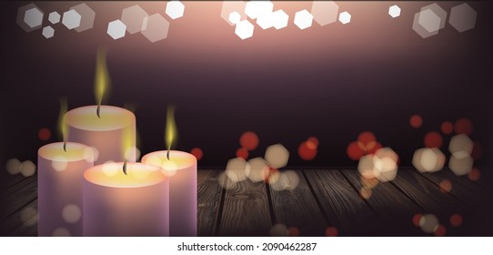 candles on the wooden floor on bokeh background,vector design template background