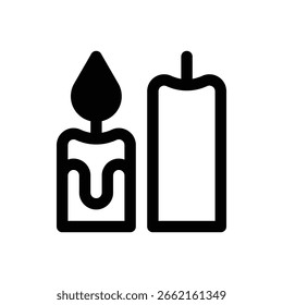 Velas. Ícone de vetor de traçado com contorno e detalhes preenchidos em preto.