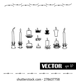 Candles pattern, hand drawn. Christmas elements for design
