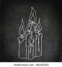 Candles. Pray for France. Hand drawn vector stock illustration. Chalk board drawing.