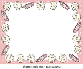 Candles and quartz crystals ornament in comic style doodles top view postcard template. Letter banner with place for your text. Cozy boho poster ornament. Stationary mockup