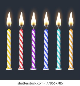 Candles realistic 3d set isolated on dark background, vector illustration