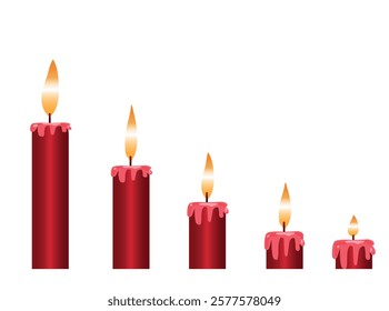 Candles with red wax on a white background. Vector illustration. object, flame, illustration, candle, background, light, celebration, wax, christmas, decoration, vector, design, candlelight,