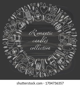 Candles romantic icons round shape frame design