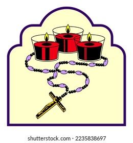 candles and rosary hand draw vector