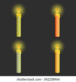 Candles set color, icons. Candle on a white background. Vector illustration