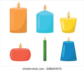 Candles. A set of candles of different shapes. Romantic vector illustration