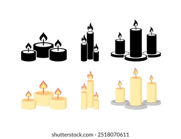 Candles set icons. Flat and silhouette style. Vector icons.