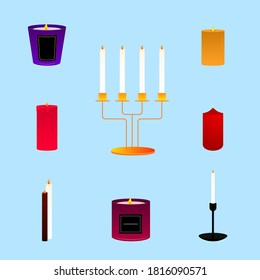Conjuntos de velas Iconos vectoriales aislados en diseño plano velas coloridas en diferentes formas para la decoración del hogar