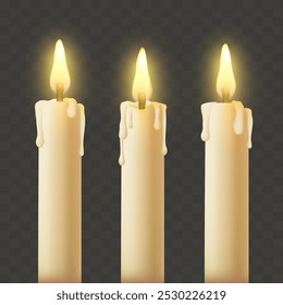 Candles set. Vector clipart isolated on dark background.