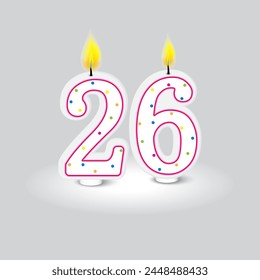 Candles shape twenty six. Celebrate life milestone. Color dot vibrance. Vector illustration. EPS 10.