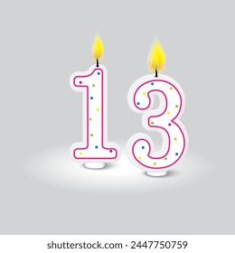 Candles show thirteen. Teenage year milestone. Polka dot vibrancy. Vector illustration. EPS 10.