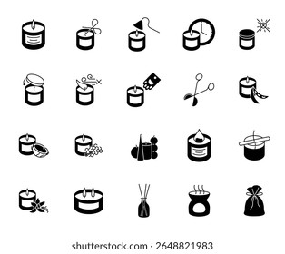 Candles silhouette icons set, signs for candle safety instructions