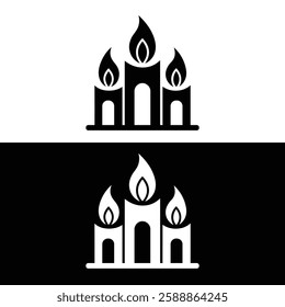 Candles silhouette logo icon isolated on white background for religion commemorative and party.