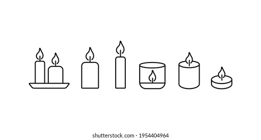 Candles simple thin line icon set vector illustration