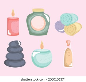 candles and spa icon set