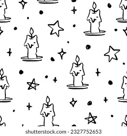 Candles with Stars Vector Seamless Pattern
