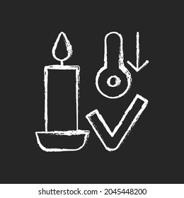 Candles storage at room temperature chalk white manual label icon on dark background. Sensitivity to extreme heat. Isolated vector chalkboard illustration for product use instructions on black