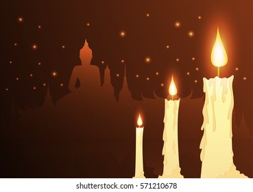 candles and temple Buddhist with vesak day.illustration vector