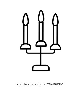 candles with three candelabrum vector line icon, sign, illustration on background, editable strokes