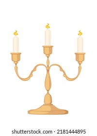 Candles in triple candlestick stand vintage design vector illustration isolated on white background