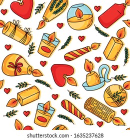 Candles Valentine's Day Wedding colorful romance love seamless vector pattern