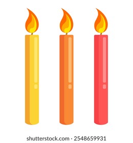 Candles vector design illustration set, Red and Orange Candle Clip art for Birthday Cake and Card, Party decoration graphic elements, vector stock on White background.