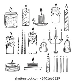 Candles vector hand drawn illustration cliparts