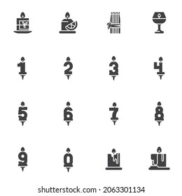 Candles vector icons set, modern solid symbol collection, filled style pictogram pack. Signs, logo illustration. Set includes icons as five year birthday candle