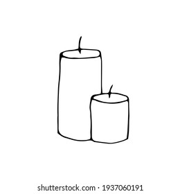 Candles. Vector illustration. Freehand drawing. Doodle. Black and white outline. Silhouette. Coloring.