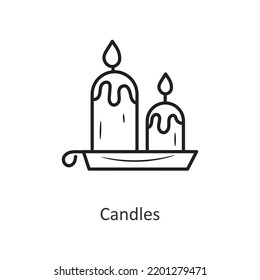 Ilustración de diseño de iconos de contorno vectorial de velas. Símbolo de vacaciones en el archivo EPS 10 de fondo blanco