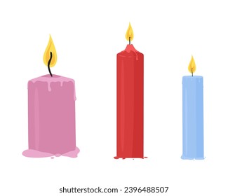 Candles vector set. Scented burning candles collection. Decorative wax candles for relax and spa isolated on white background. Flat cartoon style. Colorful vector illustration