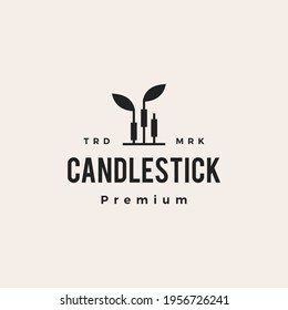 Candlestick-Tabelle Blatt Wachstum sprossen hipster Vintage-Logo Vektorgrafik