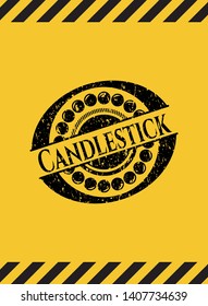 Candlestick black grunge emblem inside yellow warning sign. Vector Illustration. Detailed.